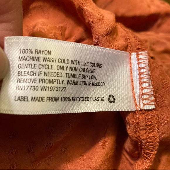 A•new Day Boho Style Women’s Sz L V-neck Shimmery Rust Rayon Drawstring Opt Top - Picture 9 of 10